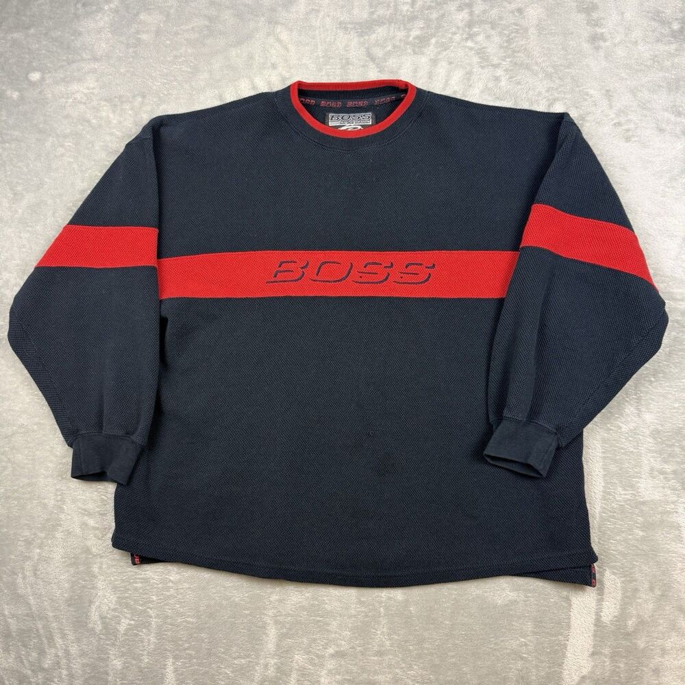 Vintage 90s BOSS By G Design Skate Shirt Small Black Red Long Sleeve Streetwear